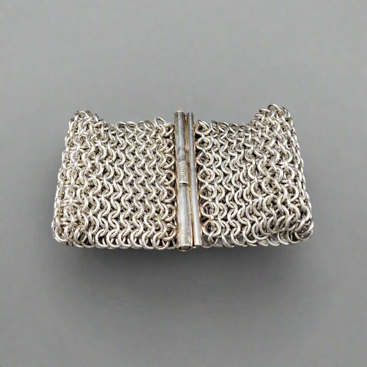 Versani 925 Sterling Silver Vintage Heavy Wide Mesh Chain Bracelet 102.7 Grams