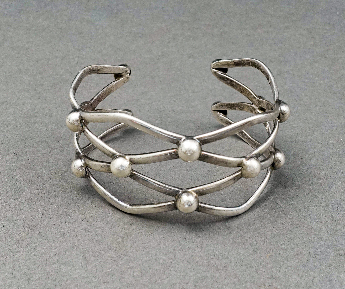 Sterling 925 Silver Wave & Ball Wide Cuff Bracelet 38.5 Grams