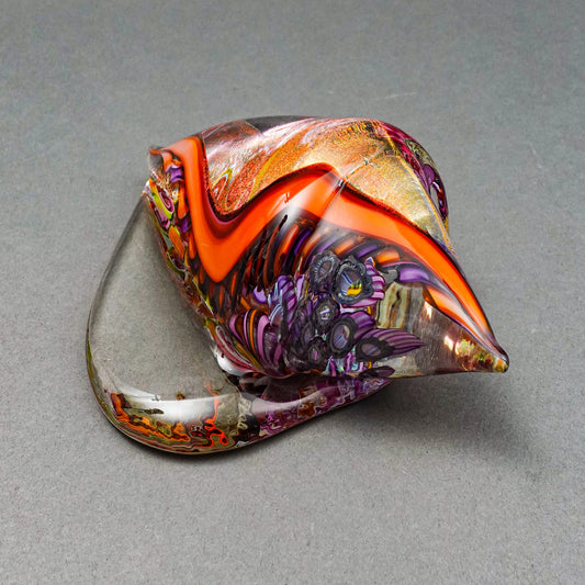 James Nowak Signed Studio Art Glass Sea Conch Shell Paperweight Sculpture