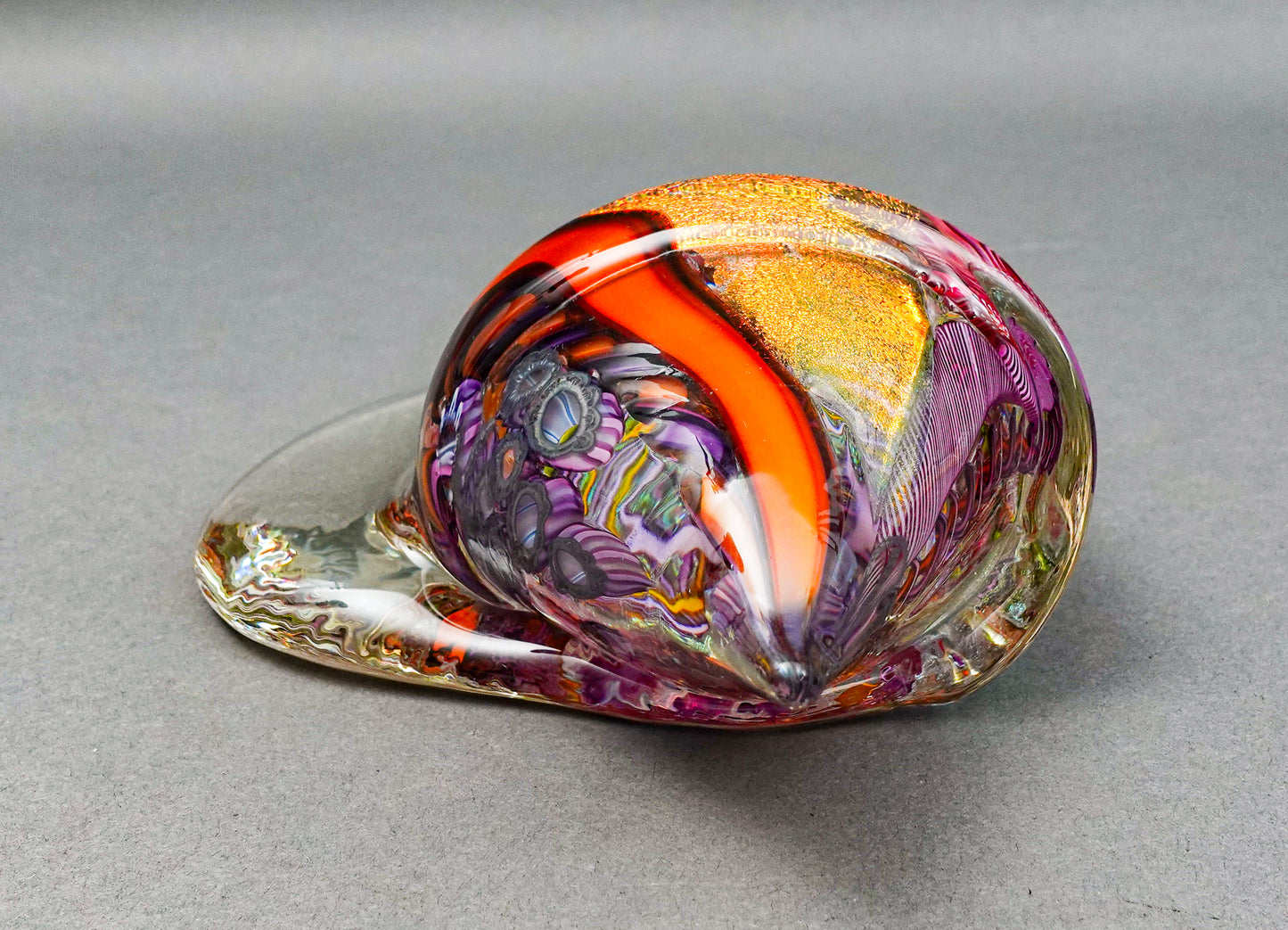 James Nowak Signed Studio Art Glass Sea Conch Shell Paperweight Sculpture