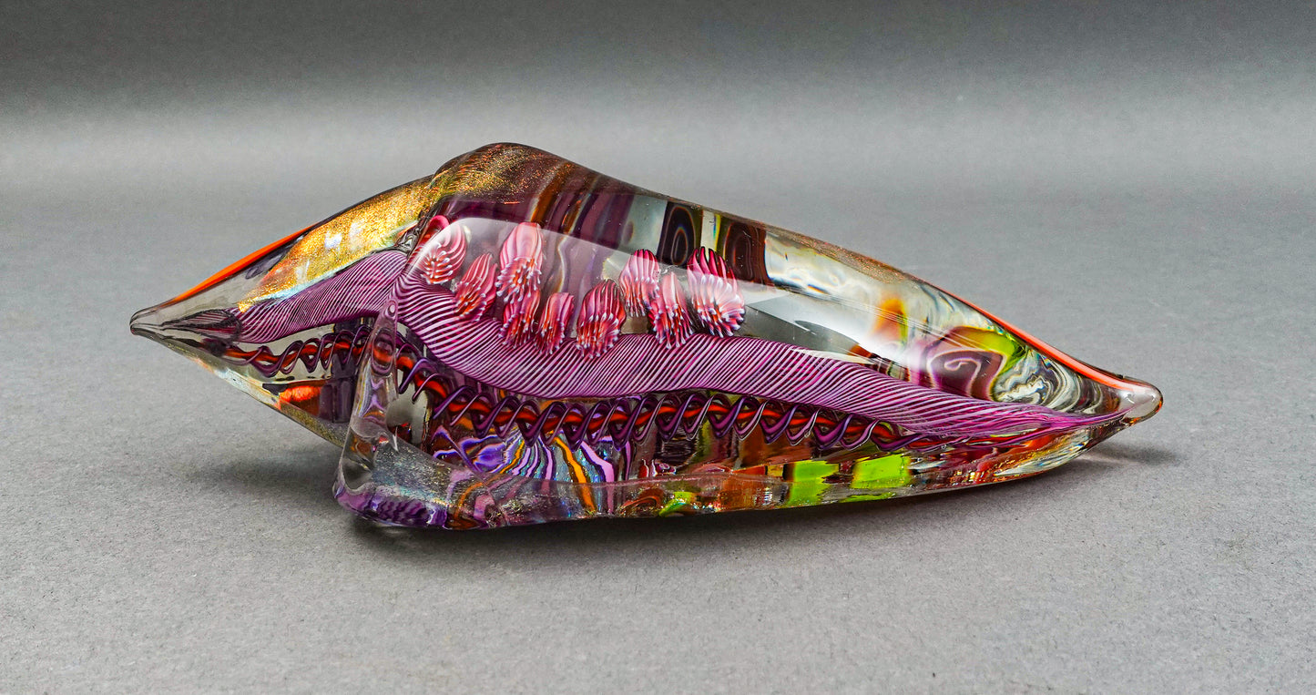 James Nowak Signed Studio Art Glass Sea Conch Shell Paperweight Sculpture
