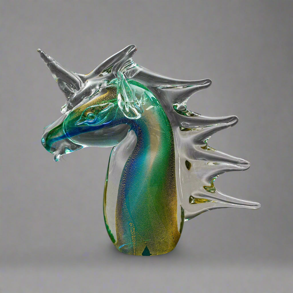 Archimede Seguso Murano Signed Italian Sommerso Glass Unicorn Horse Sculpture