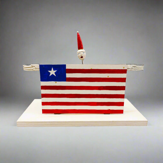 Daniel Hale 1992 Signed Hand Painted Carved Wood Folk Art Flag Figure Sculpture