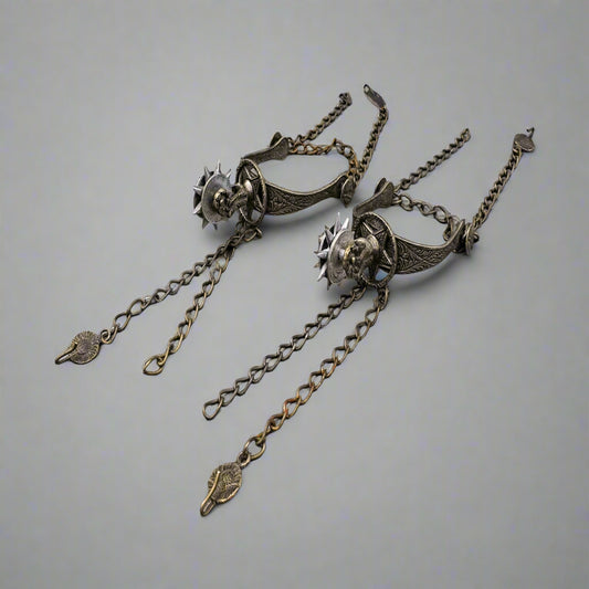 Vintage Pair Of Argentina Gaucho Spurs Cowboy 9 Point Coin Rowels With Chains