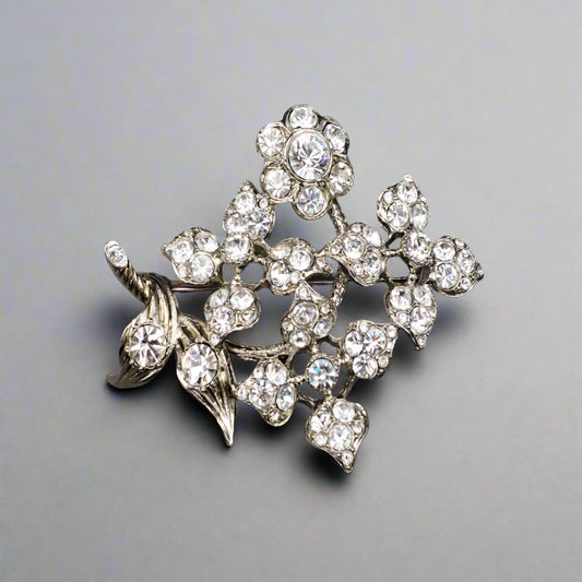 Sonia Rykiel Paris Silvertone Rhinestone Floral Pin Brooch