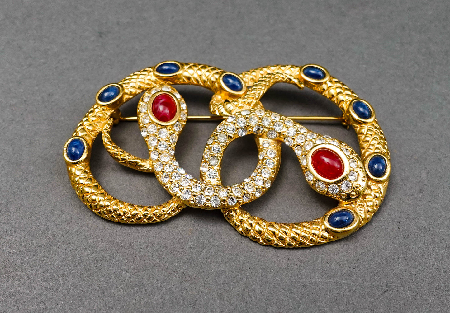 KJL Kennenth Jay Lane For Avon Cabochon Rhinestone Medusa Snake Pin Brooch