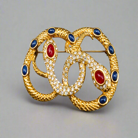 KJL Kennenth Jay Lane For Avon Cabochon Rhinestone Medusa Snake Pin Brooch