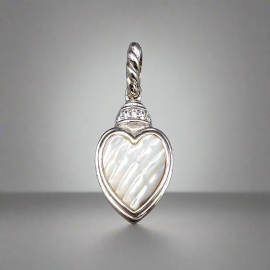 Judith Ripka Sterling Silver Mother Of Pearl CZ Heart Charm Pendant Enhancer