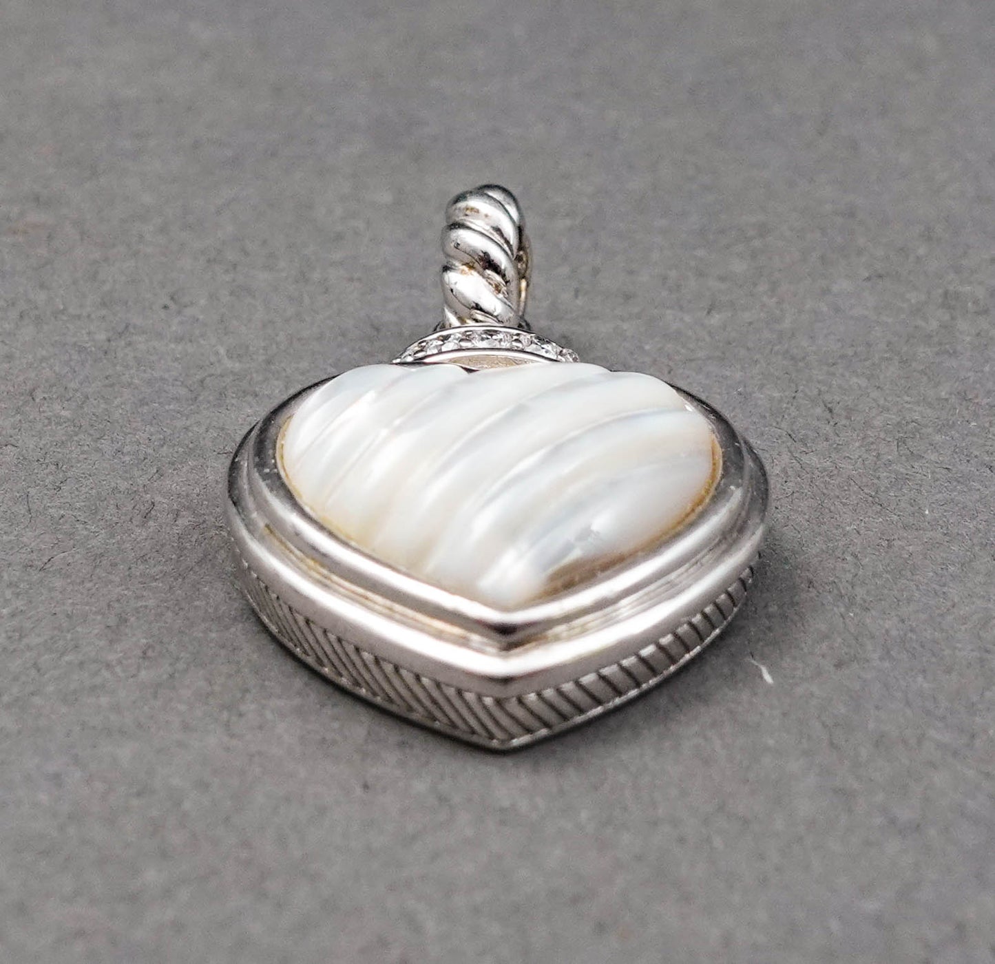 Judith Ripka Sterling Silver Mother Of Pearl CZ Heart Charm Pendant Enhancer