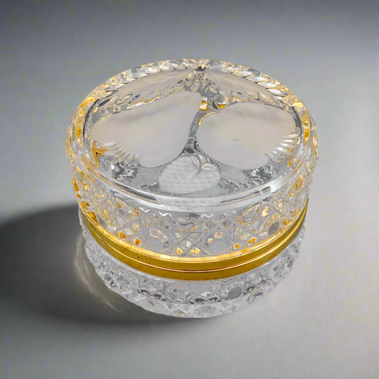 Vintage Cut Crystal Glass Round Dresser Trinket Jewelry Hinged Box Casket Fruits