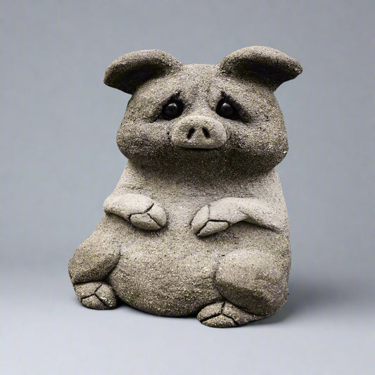 Lou Rankin Signed Original 1998 Whimsical Concrete Pig Sculpture 8 1/2"