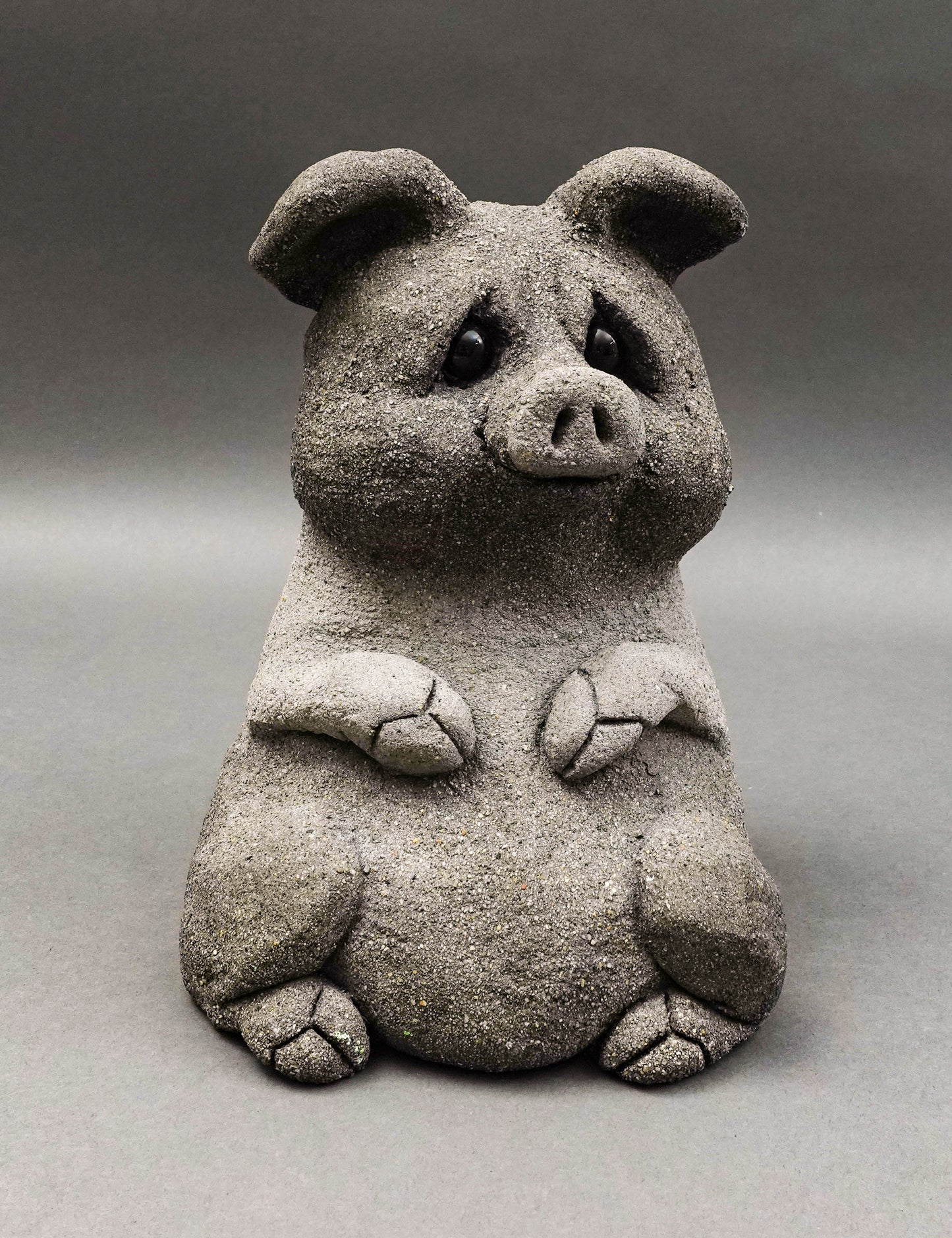 Lou Rankin Signed Original 1998 Whimsical Concrete Pig Sculpture 8 1/2"