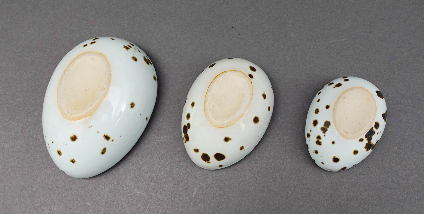 Dansk Denmark Egg Shaped Speckled Stoneware Lidded Trinket Box Dish Set Of 3