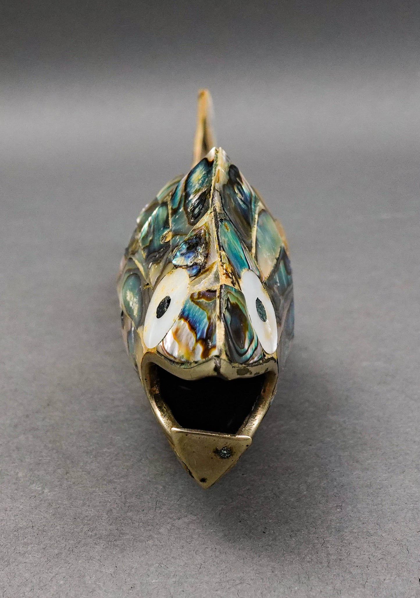 Mexican Vintage Mother Of Pearl Abalone Articulated Fish Bottle Opener 9 7/8"