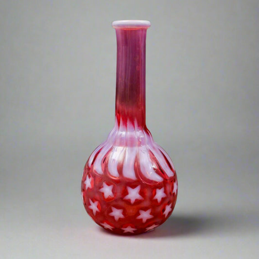 Hobbs Brockunier Cranberry Opalescent Stars & Stripes Bitters Barber's Bottle 7"