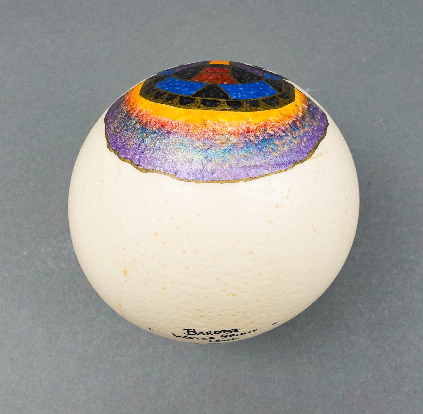 Misha Zimbabwe Zambia Hand Painted Barotse Water Spirit Mask Ostrich Egg & Stand