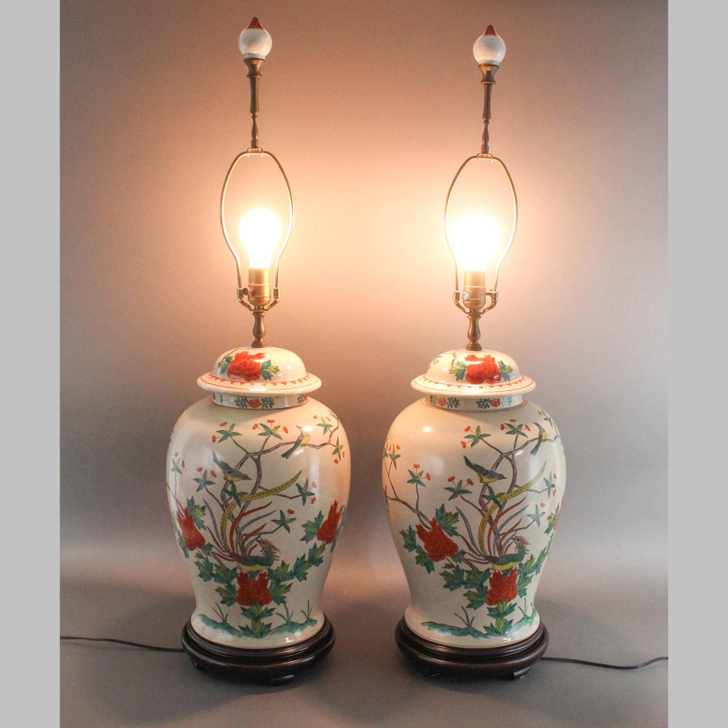 Wildwood Vintage Pair Large Crackle Porcelain Asian Ginger Jar Table Lamps