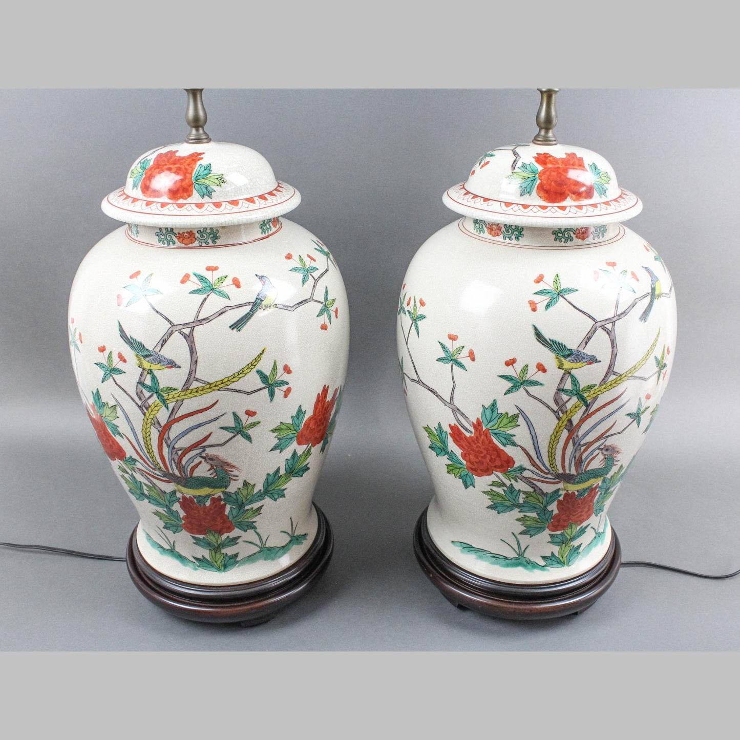 Wildwood Vintage Pair Large Crackle Porcelain Asian Ginger Jar Table Lamps