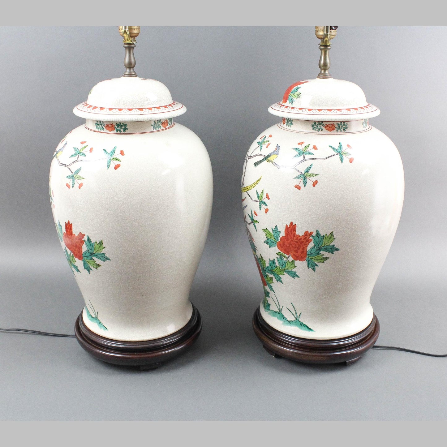 Wildwood Vintage Pair Large Crackle Porcelain Asian Ginger Jar Table Lamps