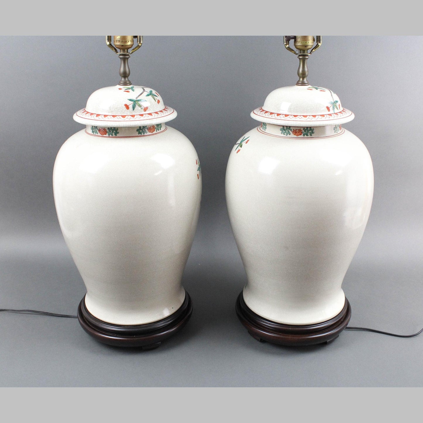 Wildwood Vintage Pair Large Crackle Porcelain Asian Ginger Jar Table Lamps