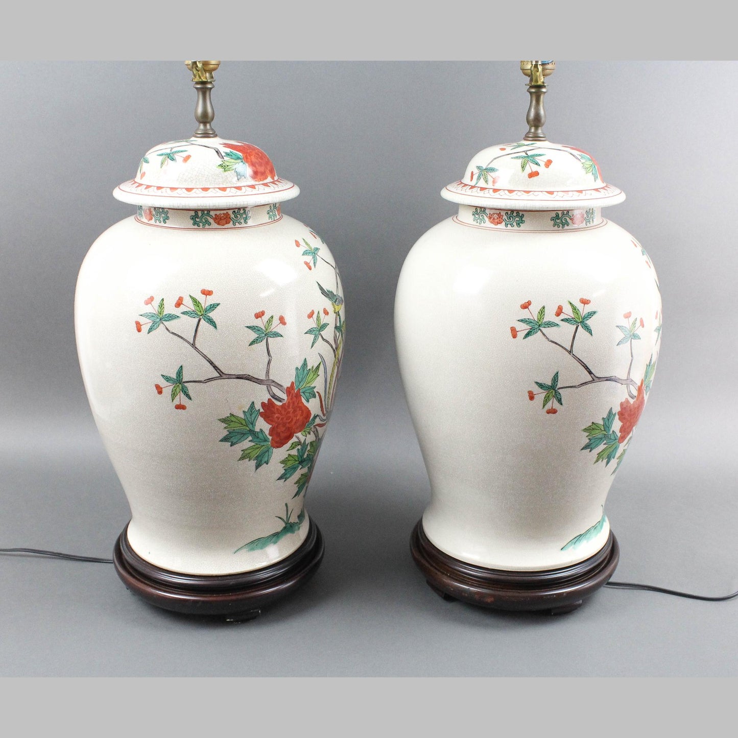 Wildwood Vintage Pair Large Crackle Porcelain Asian Ginger Jar Table Lamps