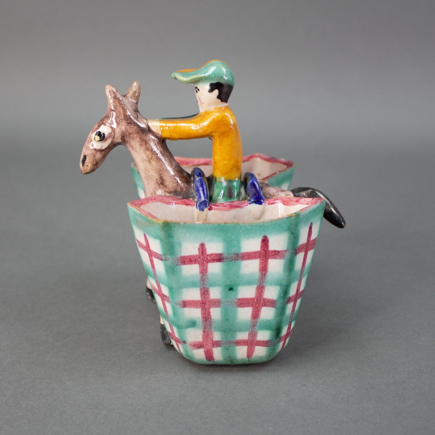 ICS Signed Vintage Italian Pottery Donkey And Rider Figurine Vietri Gambone Era