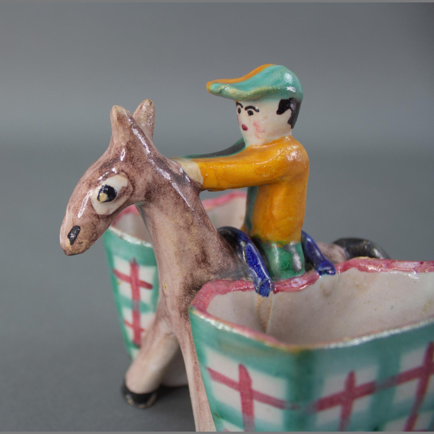 ICS Signed Vintage Italian Pottery Donkey And Rider Figurine Vietri Gambone Era