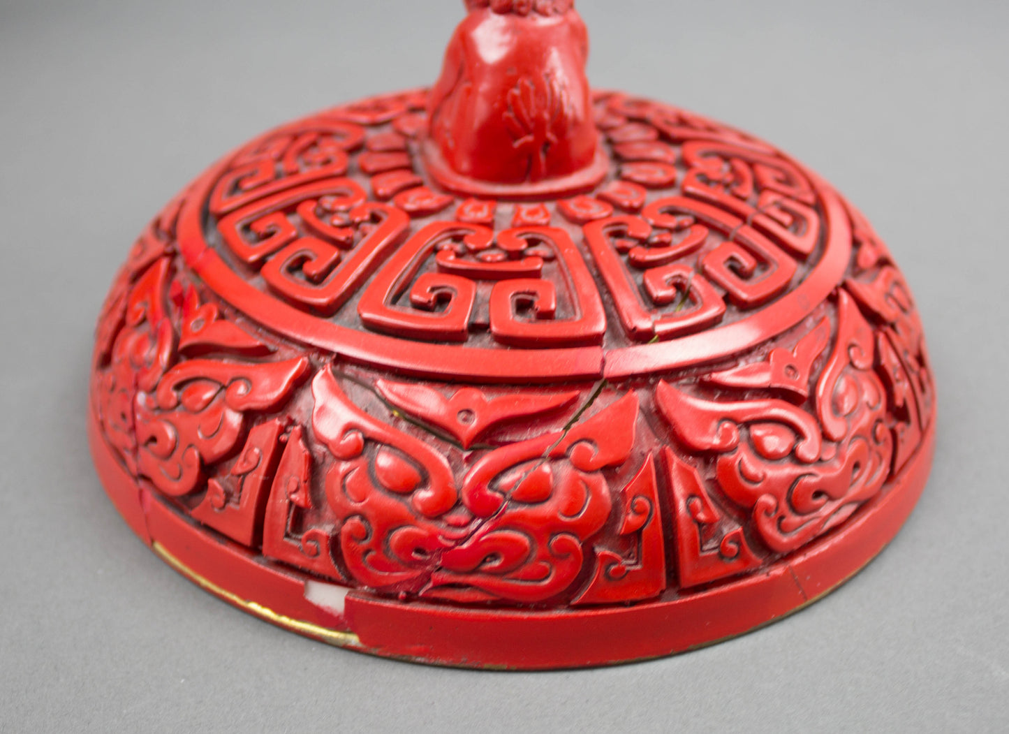 Chinese Republic Large Cinnabar Lacquered Tripod Incense Burner Foo Dog