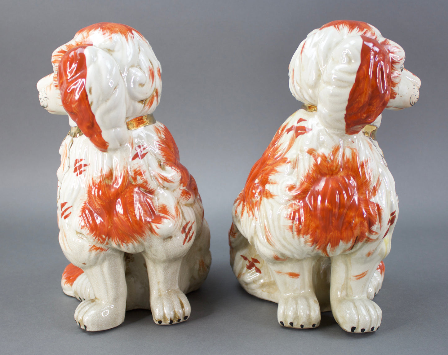 Pair Of Staffordshire Red & White Ceramic Mantle Spaniel Dogs Figurines