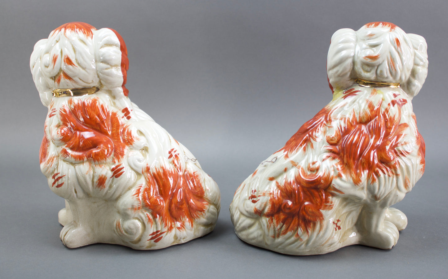 Pair Of Staffordshire Red & White Ceramic Mantle Spaniel Dogs Figurines