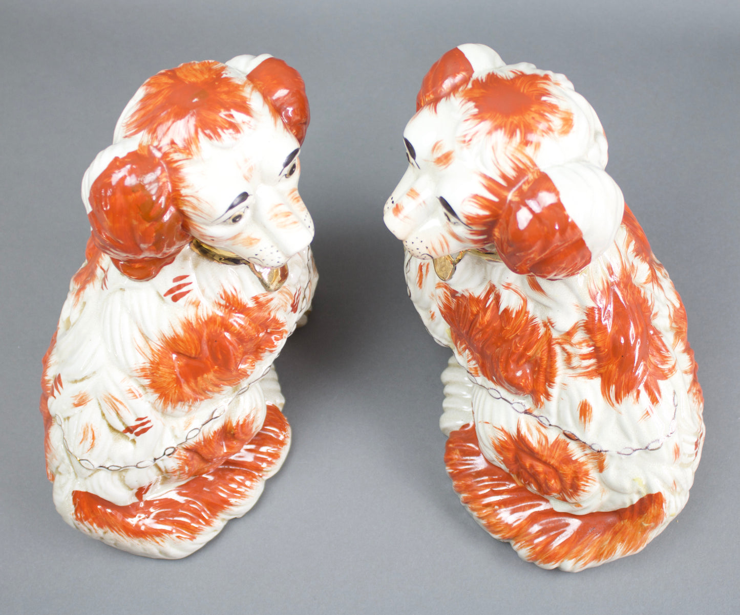 Pair Of Staffordshire Red & White Ceramic Mantle Spaniel Dogs Figurines