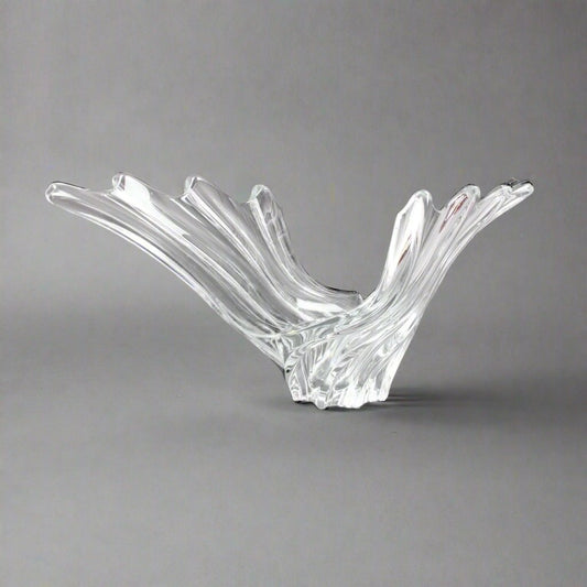 Vannes Crystal France Art Glass Winged Wave Centerpiece Vase Bowl Sculpture 24"