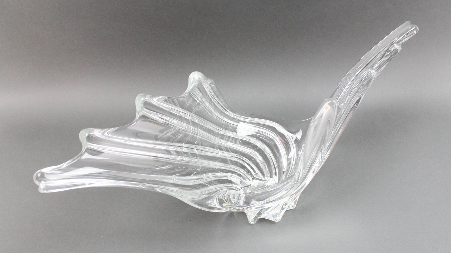 Vannes Crystal France Art Glass Winged Wave Centerpiece Vase Bowl Sculpture 24"