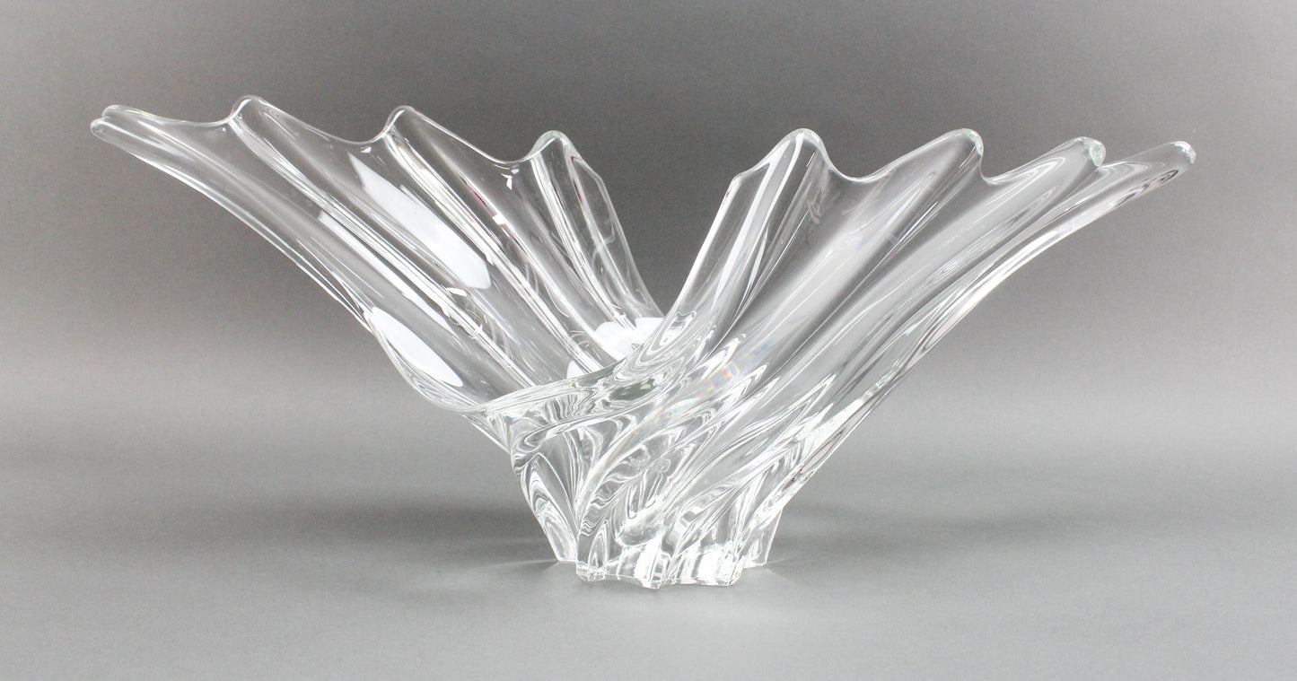 Vannes Crystal France Art Glass Winged Wave Centerpiece Vase Bowl Sculpture 24"