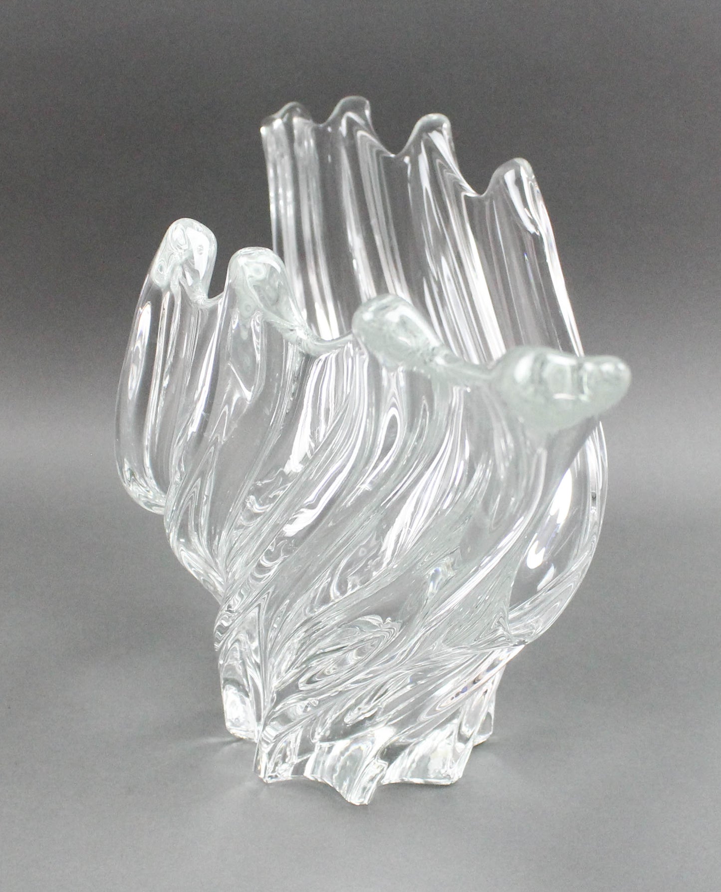 Vannes Crystal France Art Glass Winged Wave Centerpiece Vase Bowl Sculpture 24"