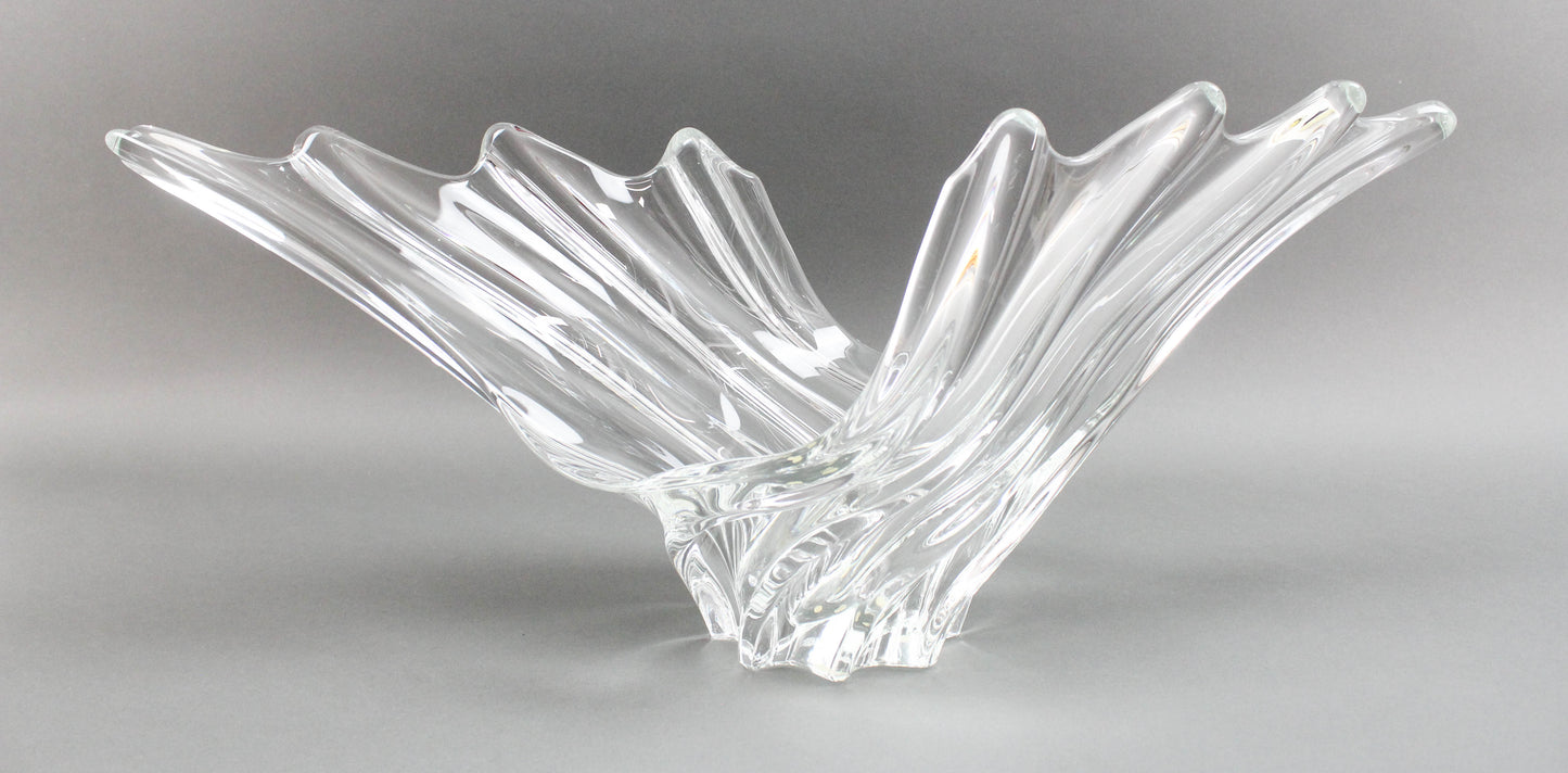 Vannes Crystal France Art Glass Winged Wave Centerpiece Vase Bowl Sculpture 24"