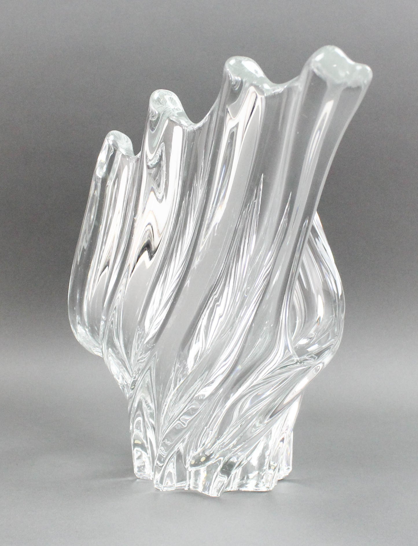 Vannes Crystal France Art Glass Winged Wave Centerpiece Vase Bowl Sculpture 24"