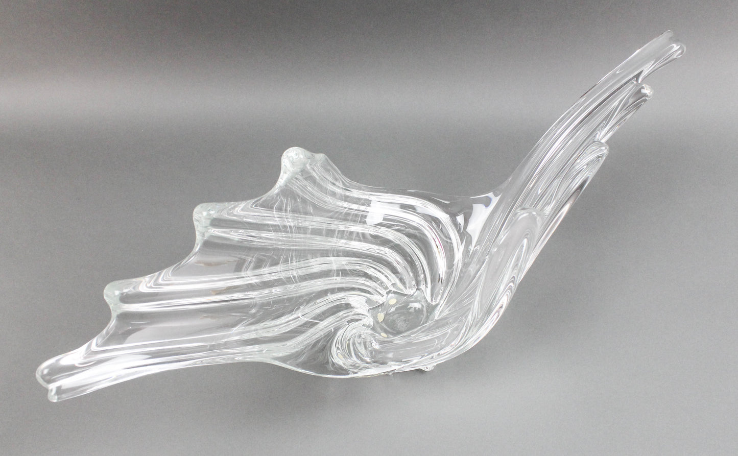 Vannes Crystal France Art Glass Winged Wave Centerpiece Vase Bowl Sculpture 24"