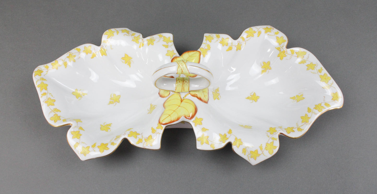 Herend Hungary 7511 Yellow Large Double Leaf Plate Serving Dish Centerpiece Rare