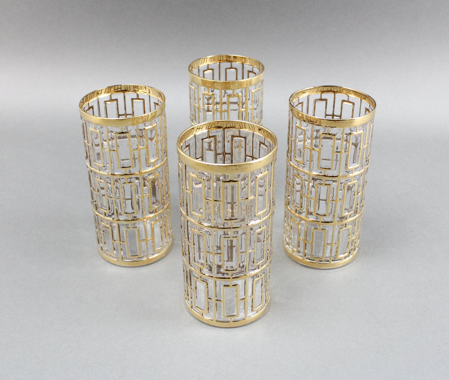 Imperial Glass Shoji Trellis 22K Gold Highball Glasses Tumblers 5 3/4" Set of 4