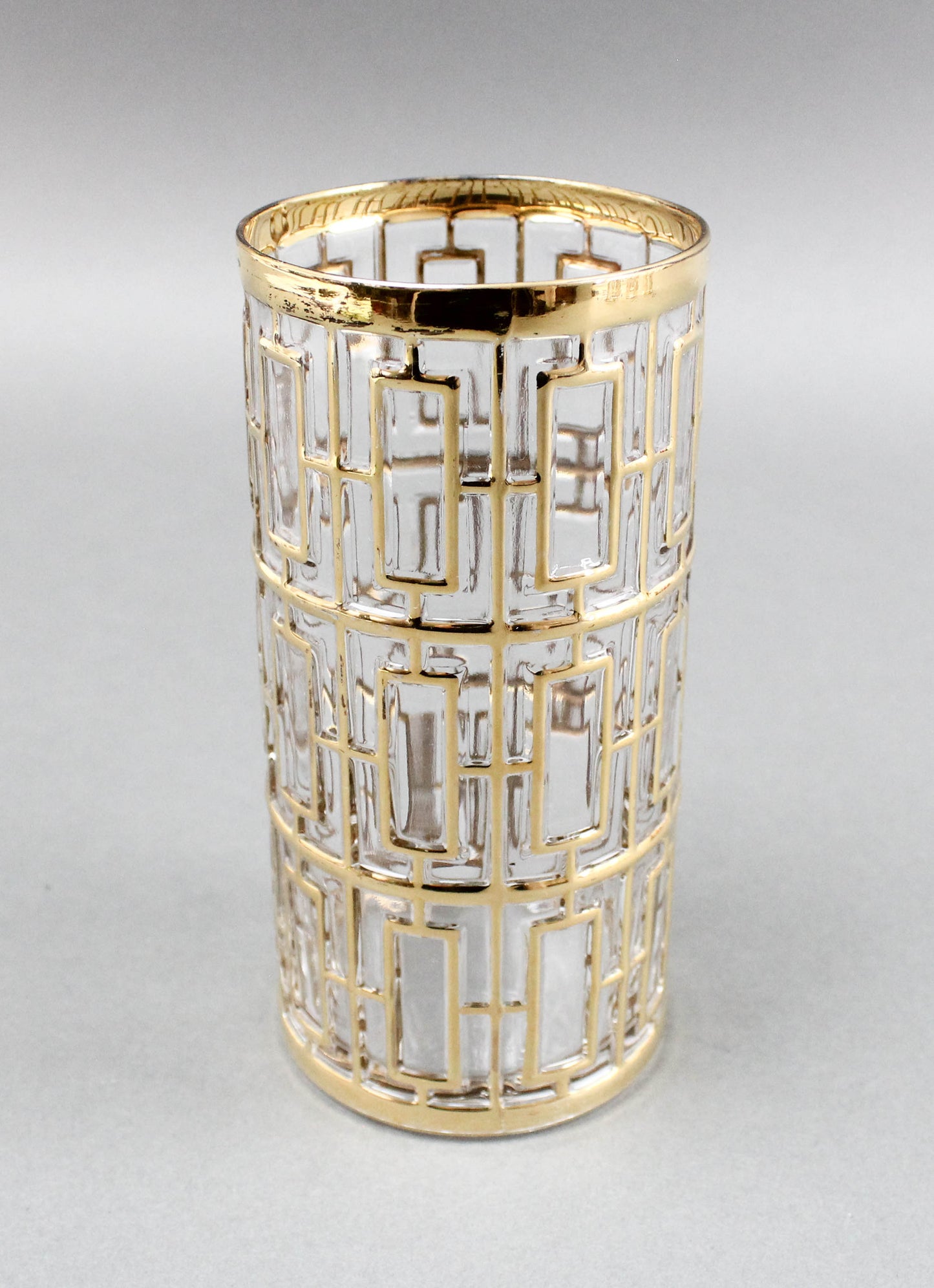 Imperial Glass Shoji Trellis 22K Gold Highball Glasses Tumblers 5 3/4" Set of 4