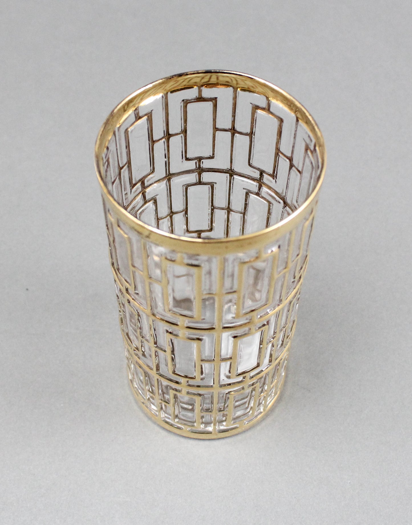 Imperial Glass Shoji Trellis 22K Gold Highball Glasses Tumblers 5 3/4" Set of 4