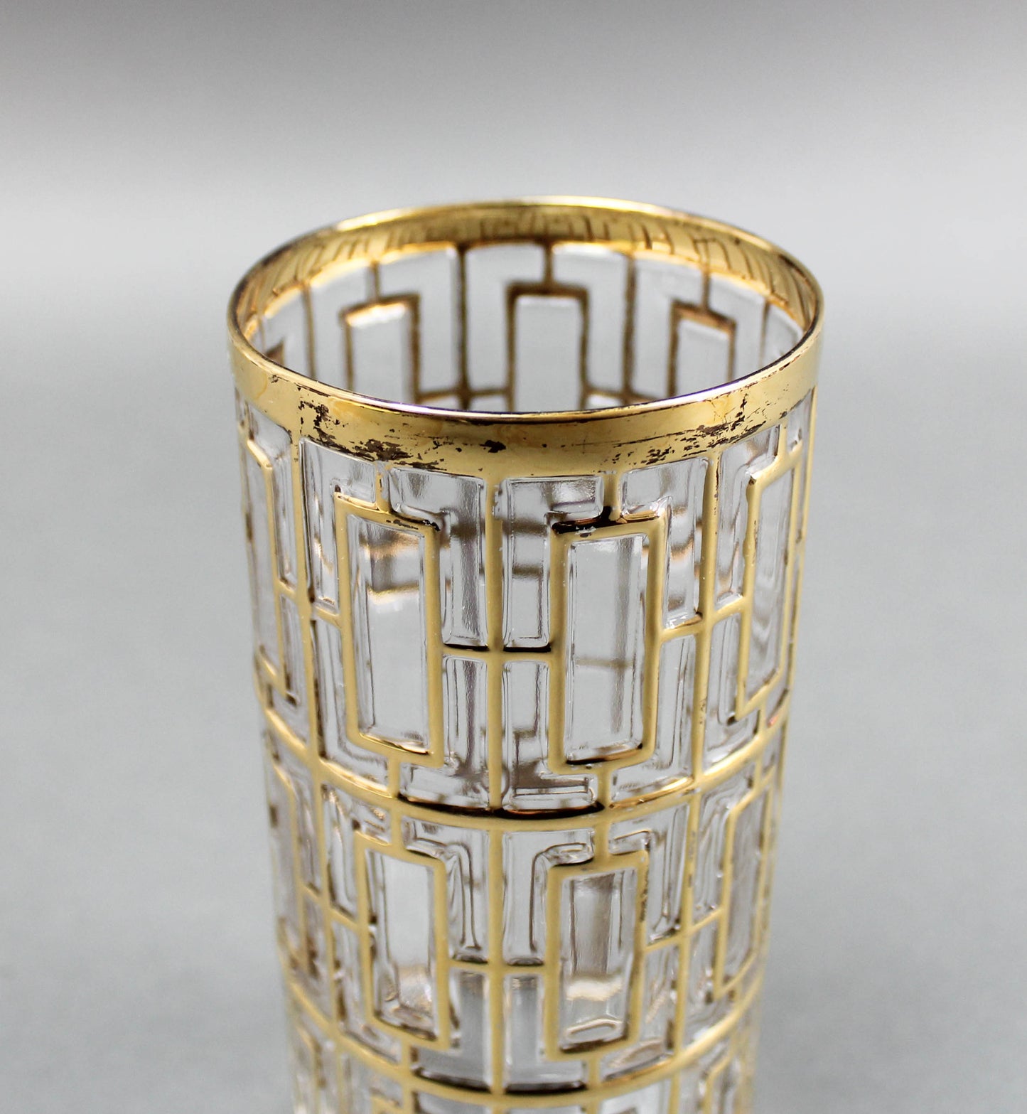 Imperial Glass Shoji Trellis 22K Gold Highball Glasses Tumblers 5 3/4" Set of 4