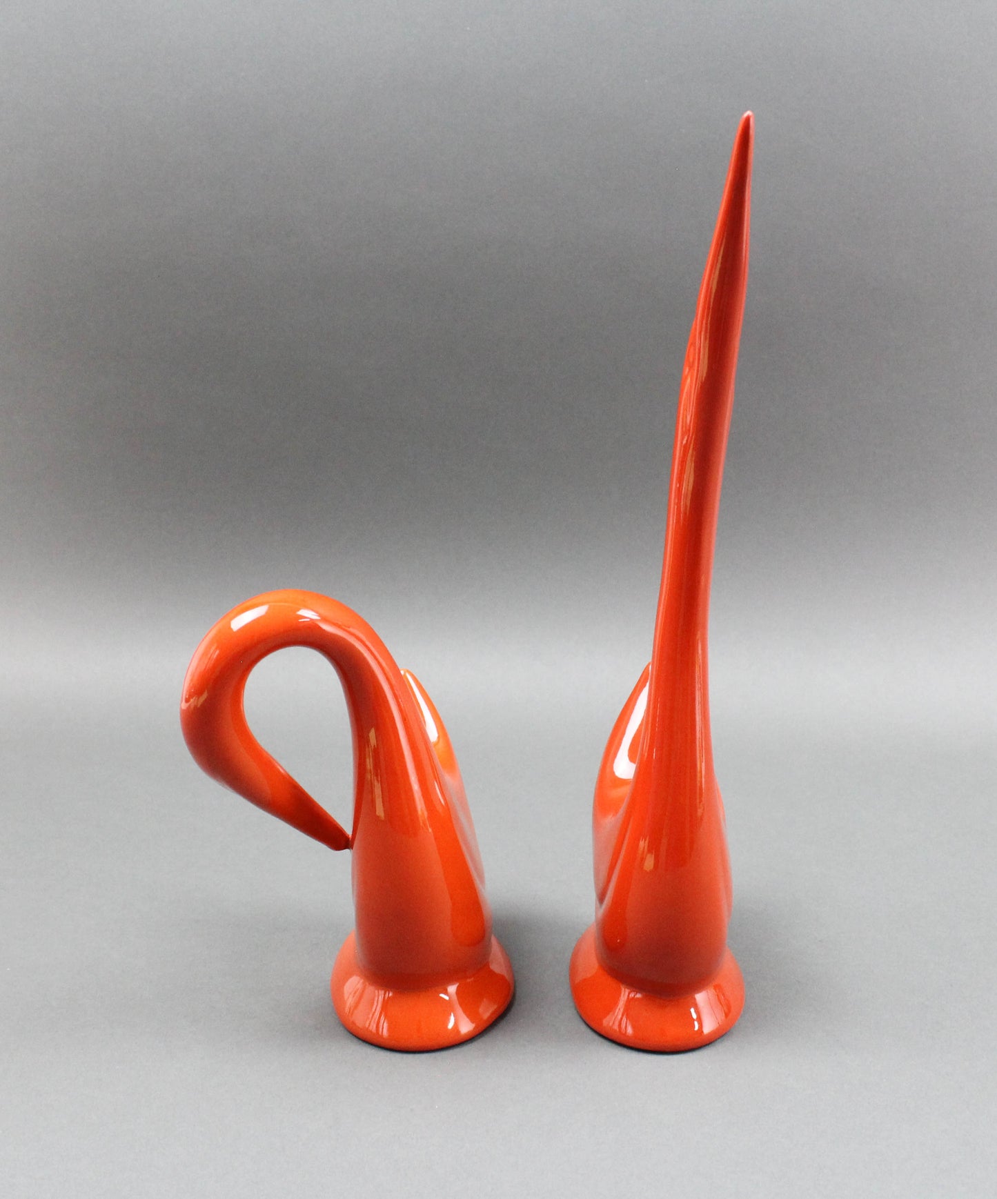 Jaru California Pair Orange Art Pottery Swans Bird Sculpture Mid Century Modern