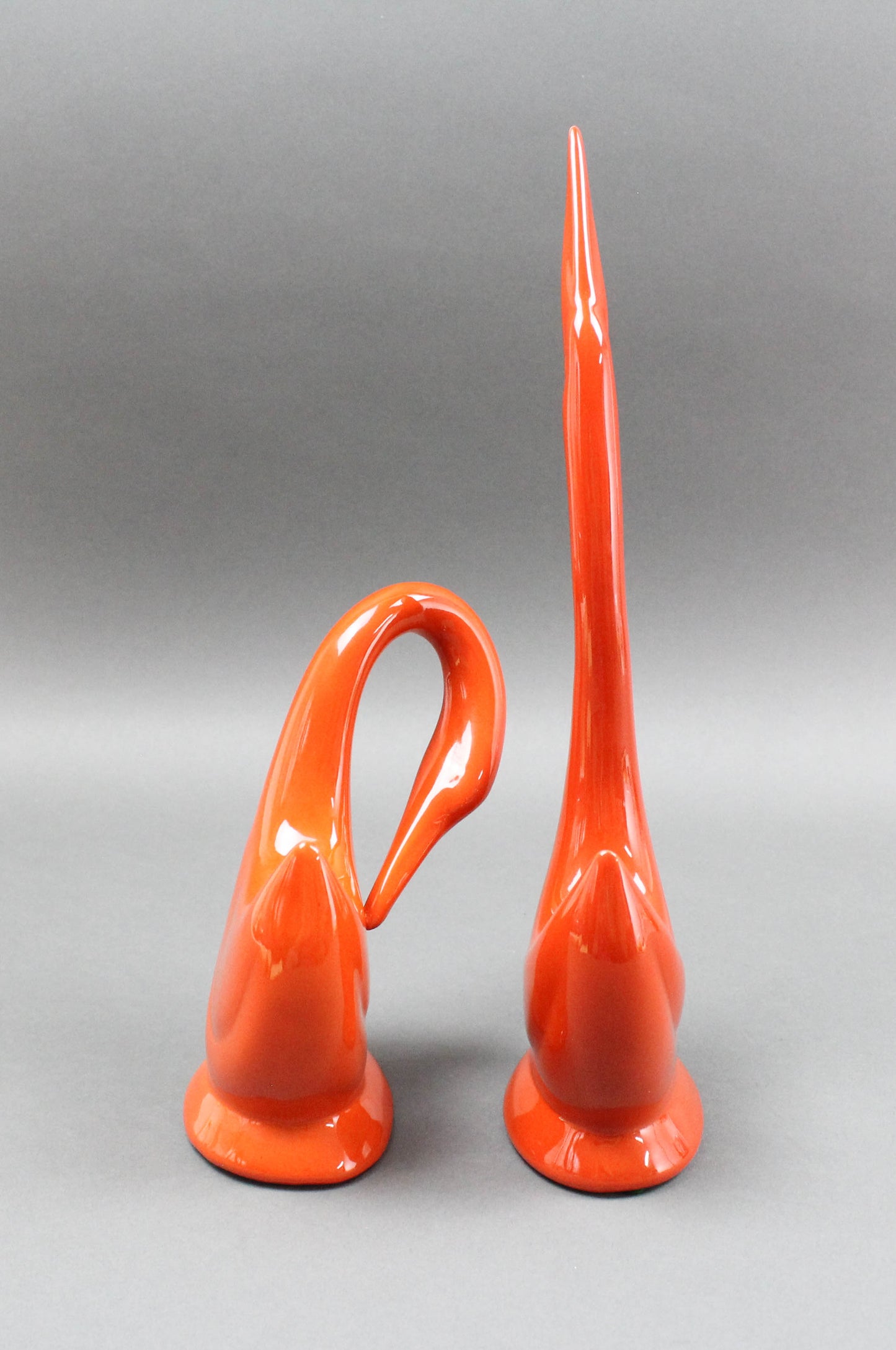 Jaru California Pair Orange Art Pottery Swans Bird Sculpture Mid Century Modern