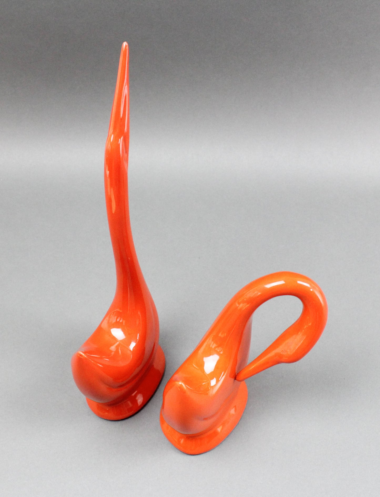 Jaru California Pair Orange Art Pottery Swans Bird Sculpture Mid Century Modern